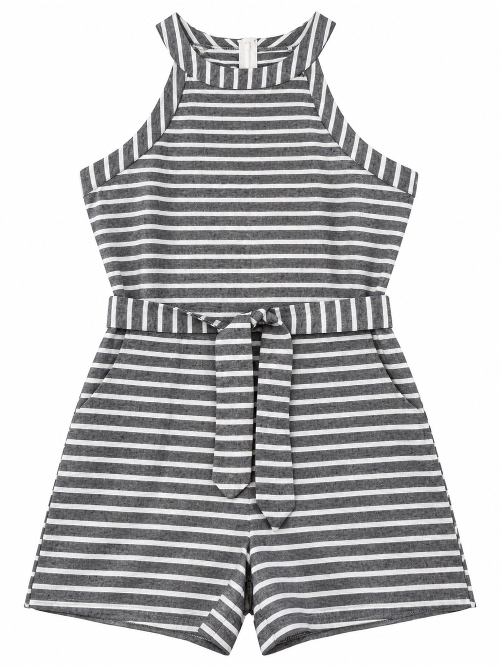 Gray & White Striped One-Piece Romper